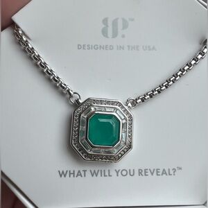 New Bomb Party Cradled Fire Brazilian Emerald Pendant Necklace on Rhodium